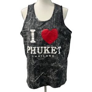 I ♥️ Phuket Thailand Marbled Acid Wash Tank Top Travel Vacation Asia Sz Large